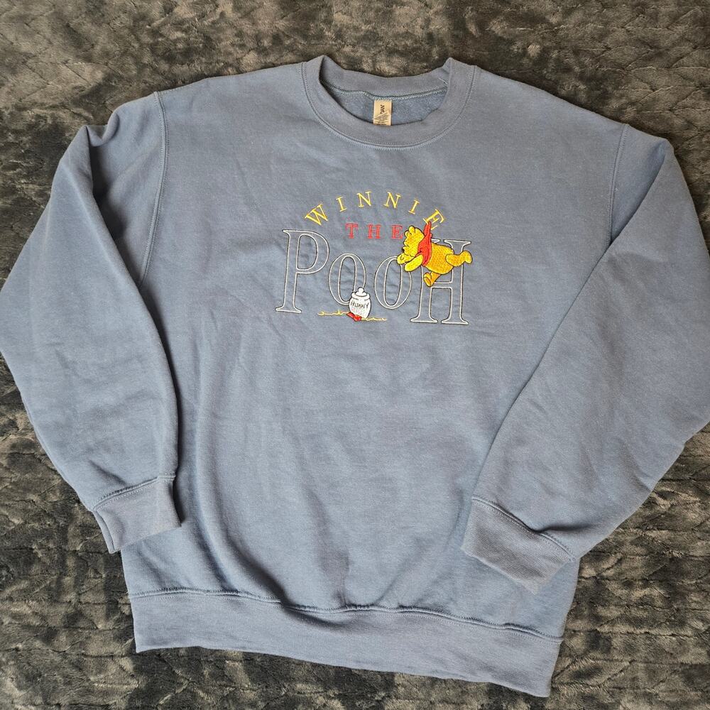 Vintage Inspired Winnie The Pooh Embroidered Crewneck Sweatshirt Blue 90s - Sz M